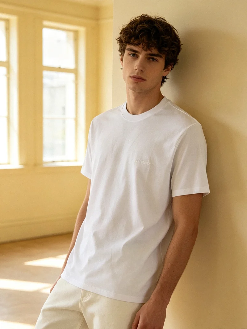 T-shirt girocollo da uomo in cotone con logo - bianco