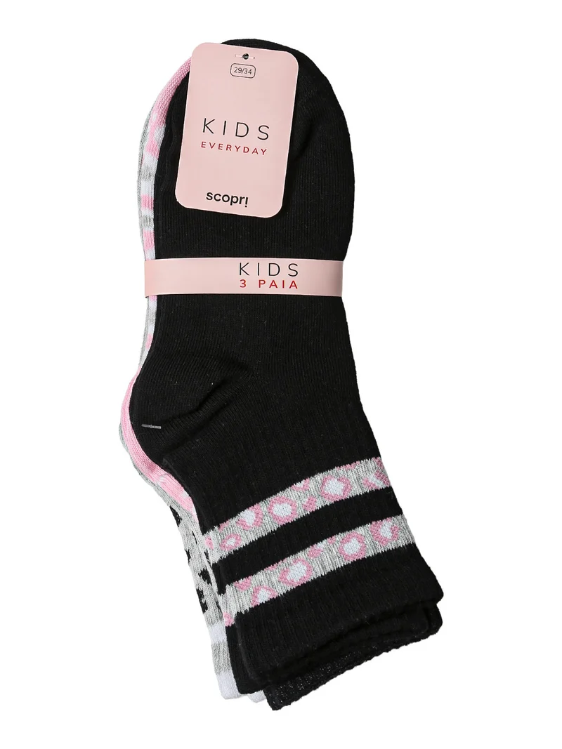 Confezione da 3 paia di calze tennis da bambina - nero