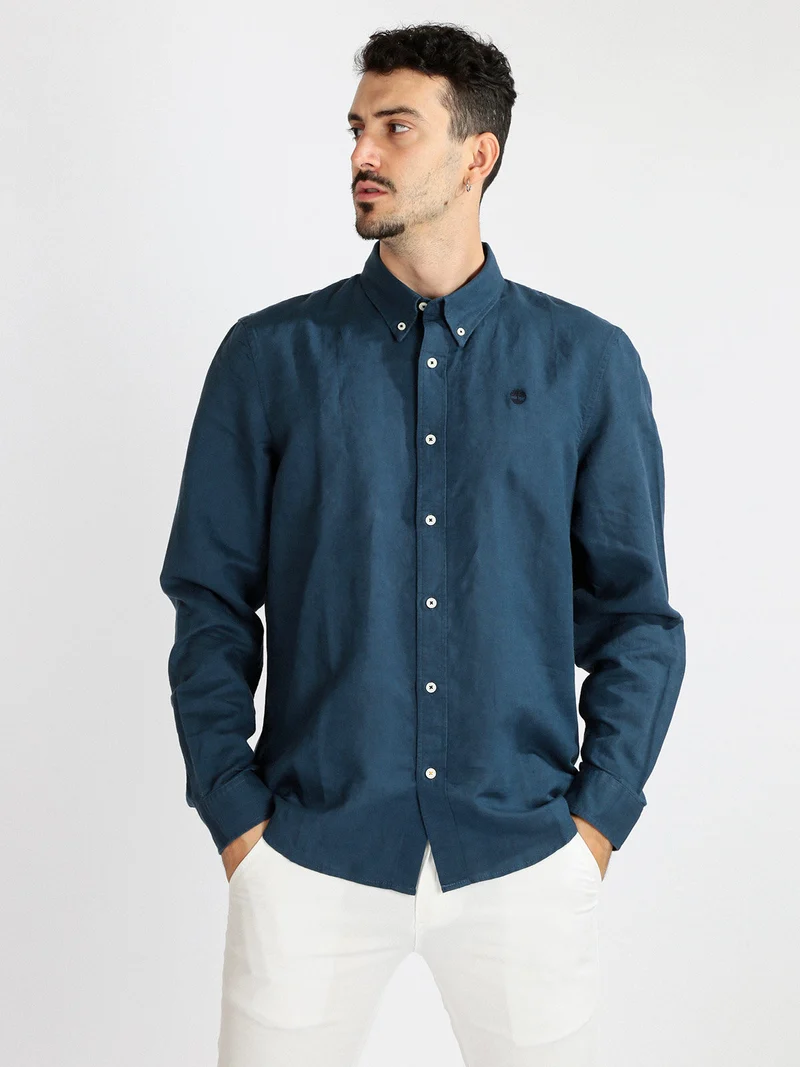 Camicia uomo misto lino a maniche lunghe - jeans