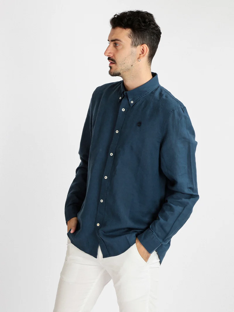 Camicia uomo misto lino a maniche lunghe - jeans
