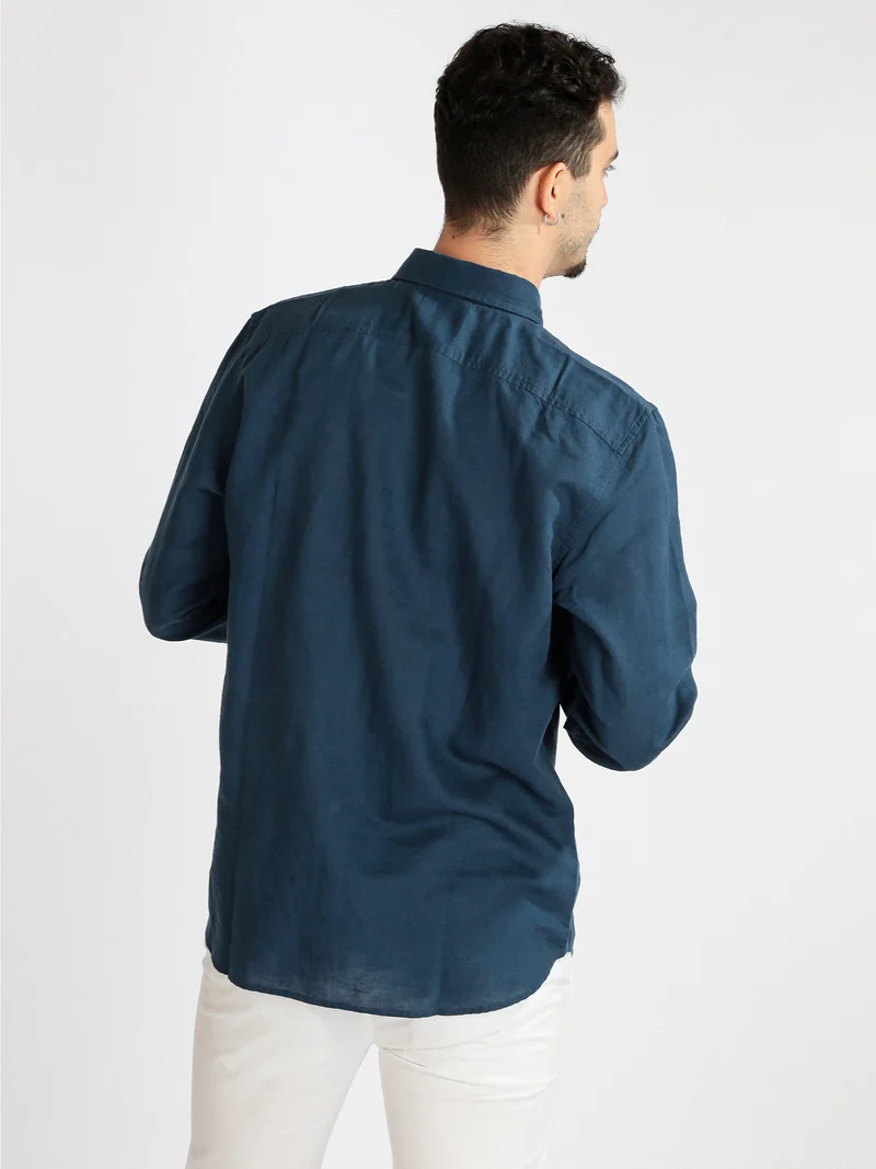 Camicia uomo misto lino a maniche lunghe - jeans