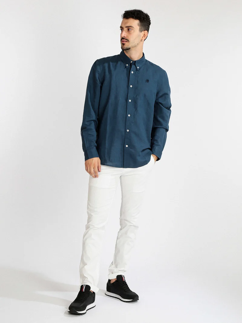 Camicia uomo misto lino a maniche lunghe - jeans