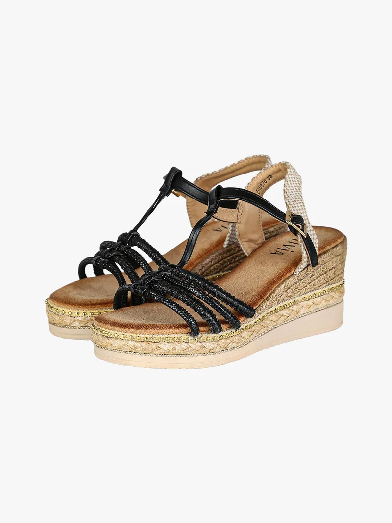 Sandali donna con zeppa e plateau - nero