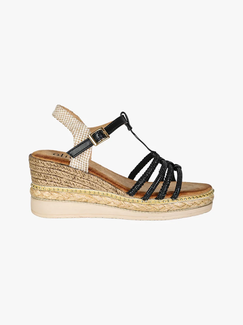 Sandali donna con zeppa e plateau - nero