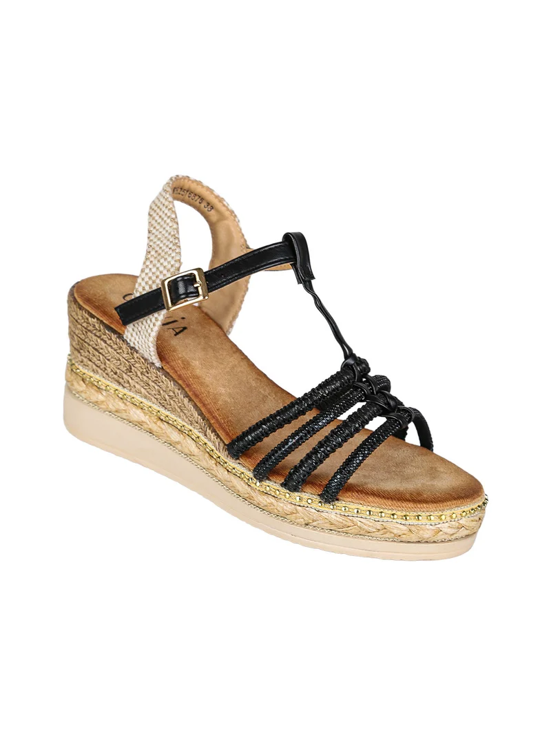 Sandali donna con zeppa e plateau - nero