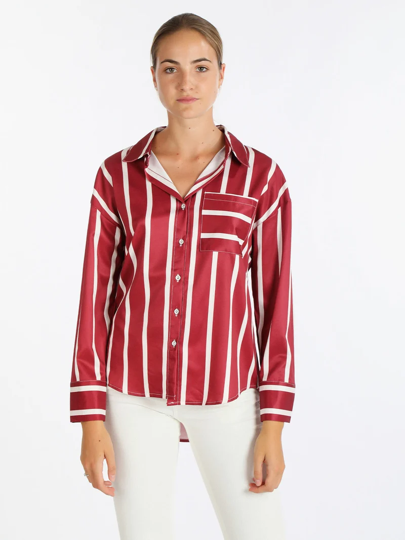 Camicia donna con stampa a righe - rosso
