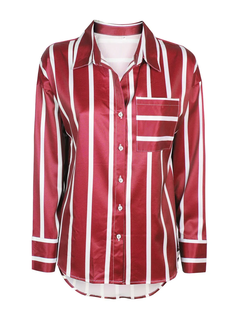 Camicia donna con stampa a righe - rosso