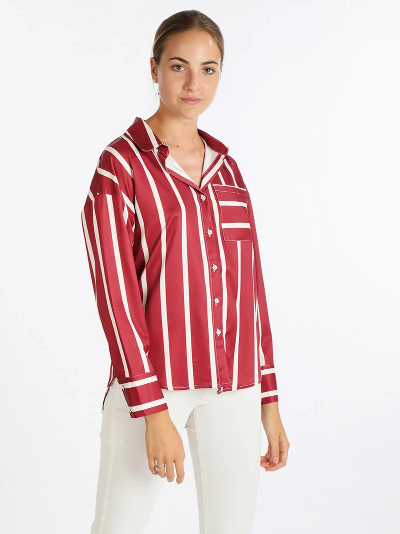 Camicia donna con stampa a righe - rosso