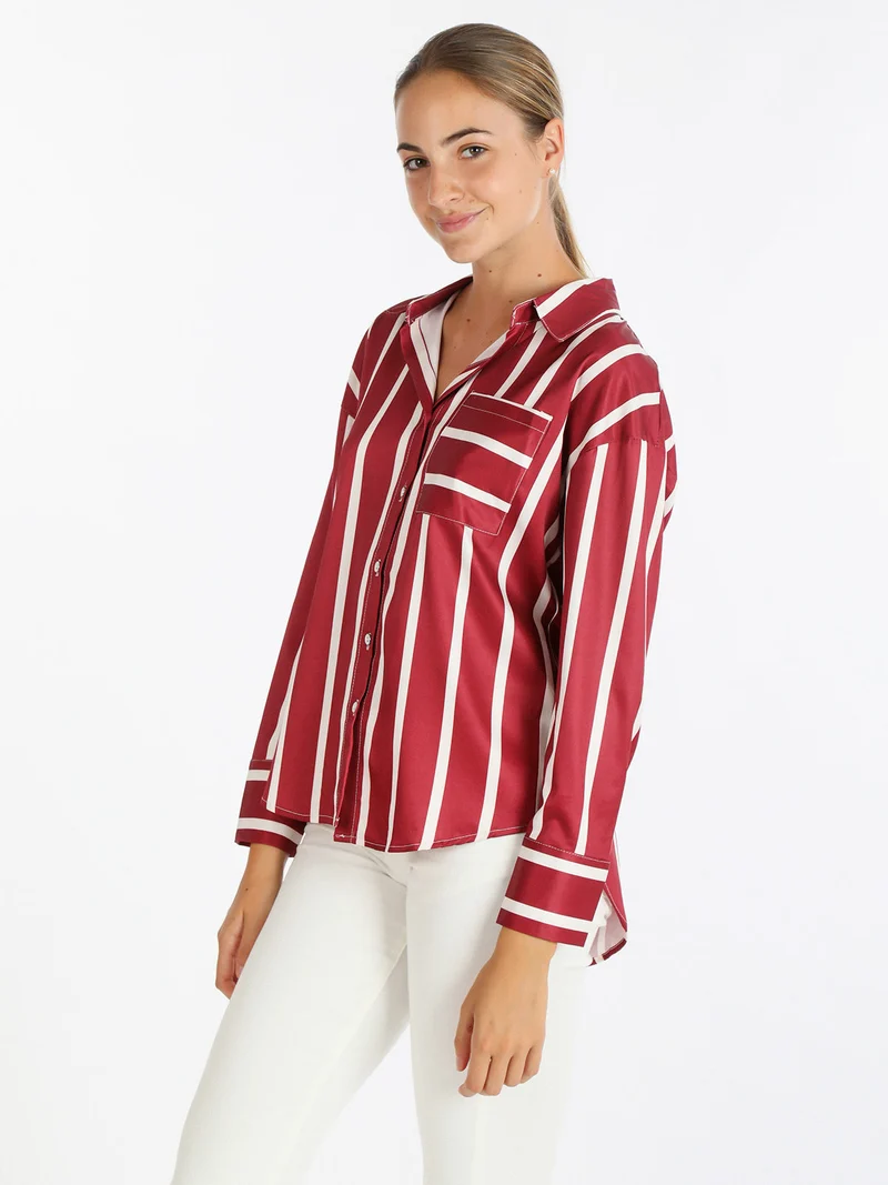Camicia donna con stampa a righe - rosso