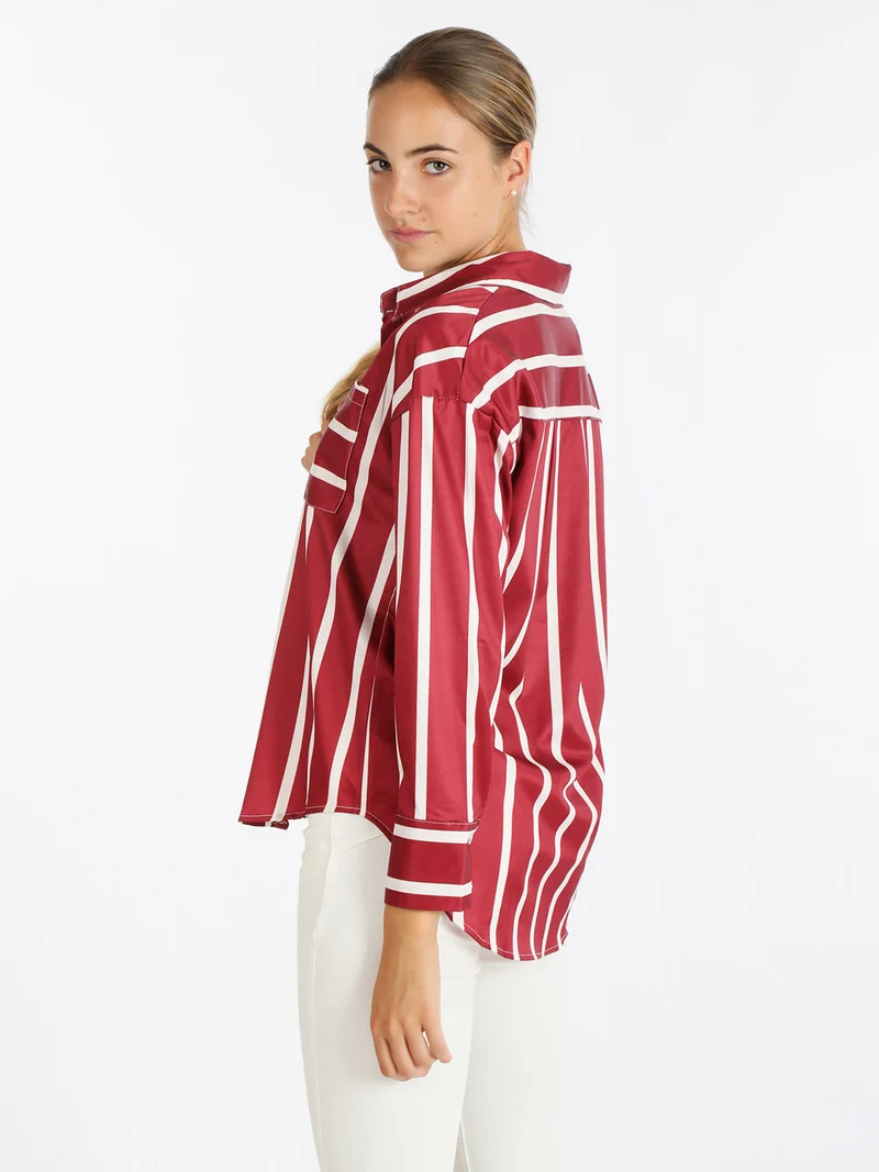 Camicia donna con stampa a righe - rosso