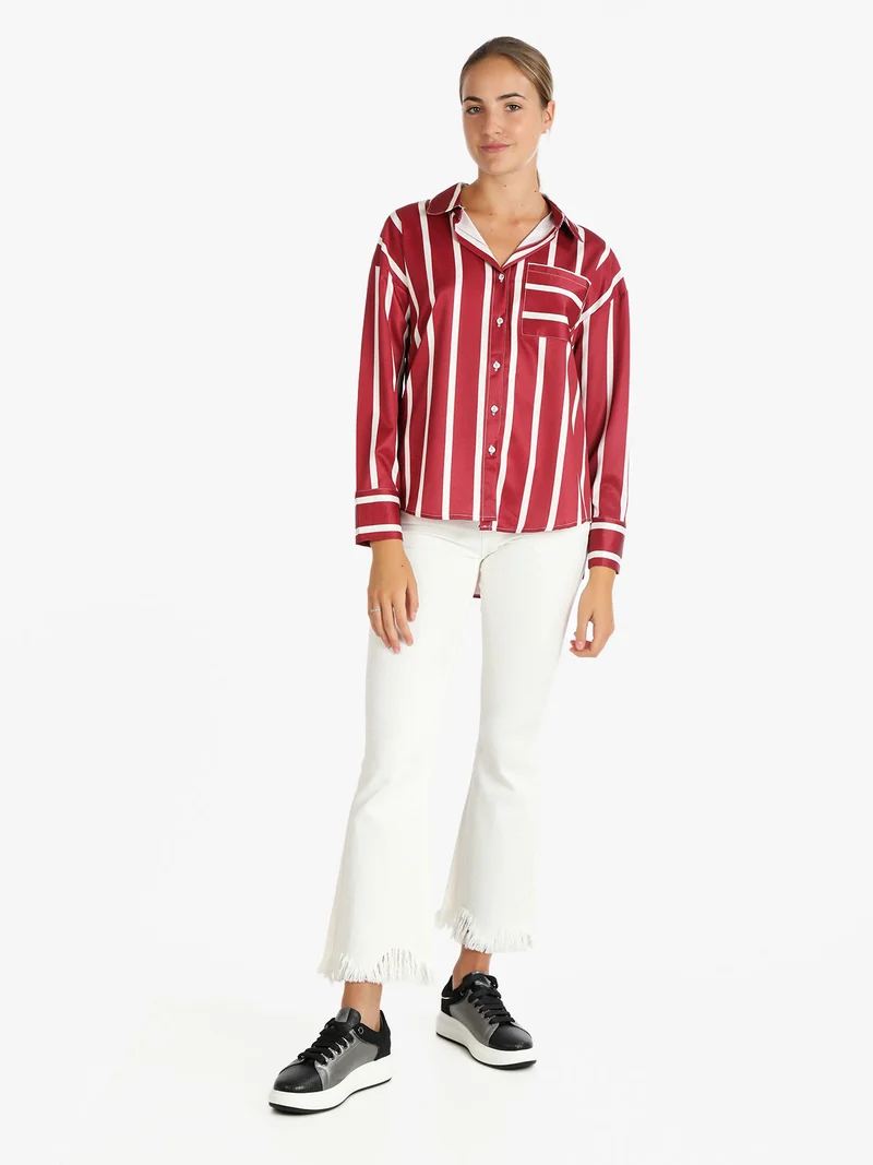 Camicia donna con stampa a righe - rosso