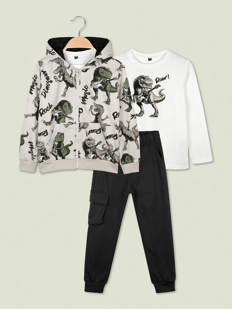 Completo 3 pezzi da bambino con cappuccio e zip - beige