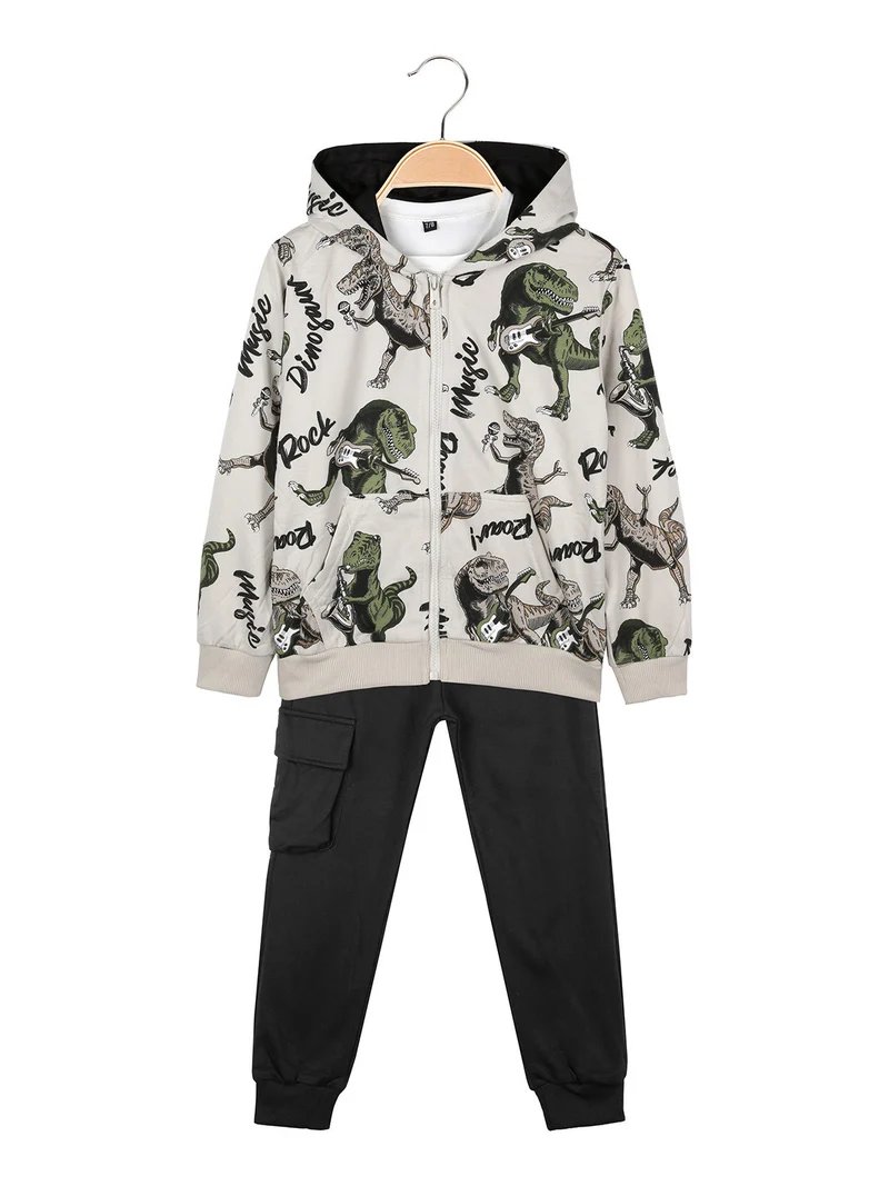 Completo 3 pezzi da bambino con cappuccio e zip - beige