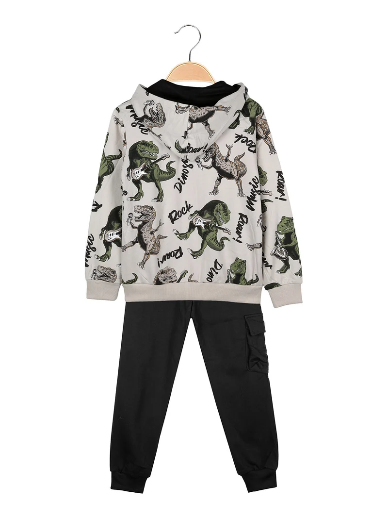 Completo 3 pezzi da bambino con cappuccio e zip - beige