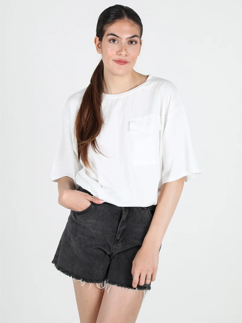 T-shirt donna in cotone con taschino - bianco