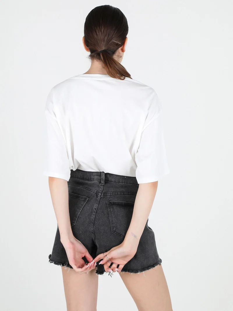 T-shirt donna in cotone con taschino - bianco
