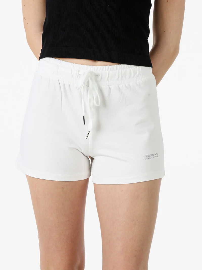Shorts donna in cotone con coulisse - bianco