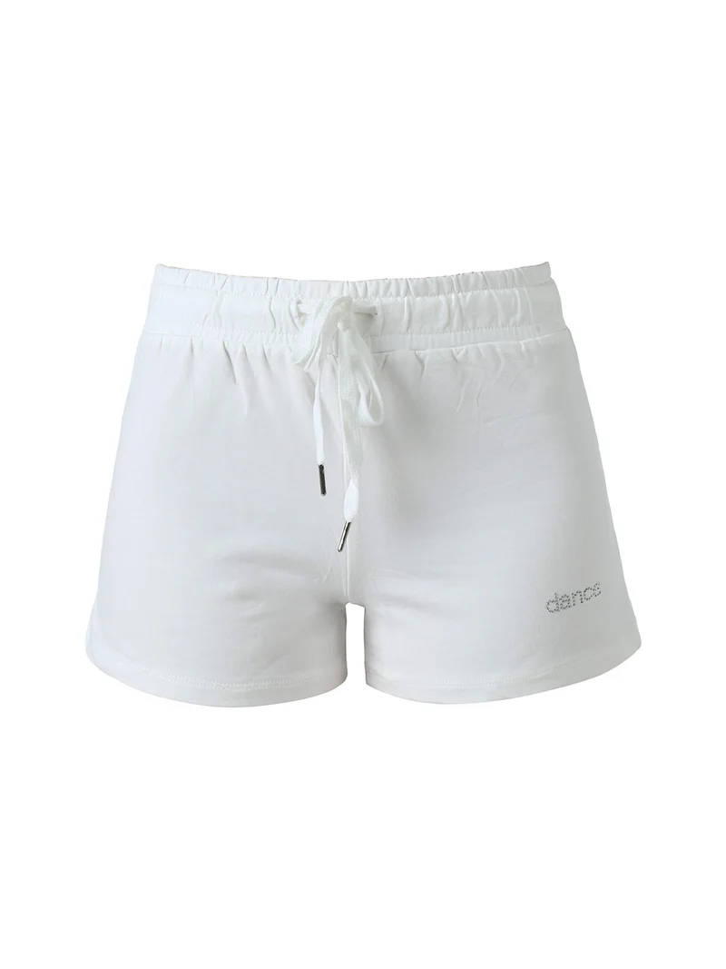 Shorts donna in cotone con coulisse - bianco