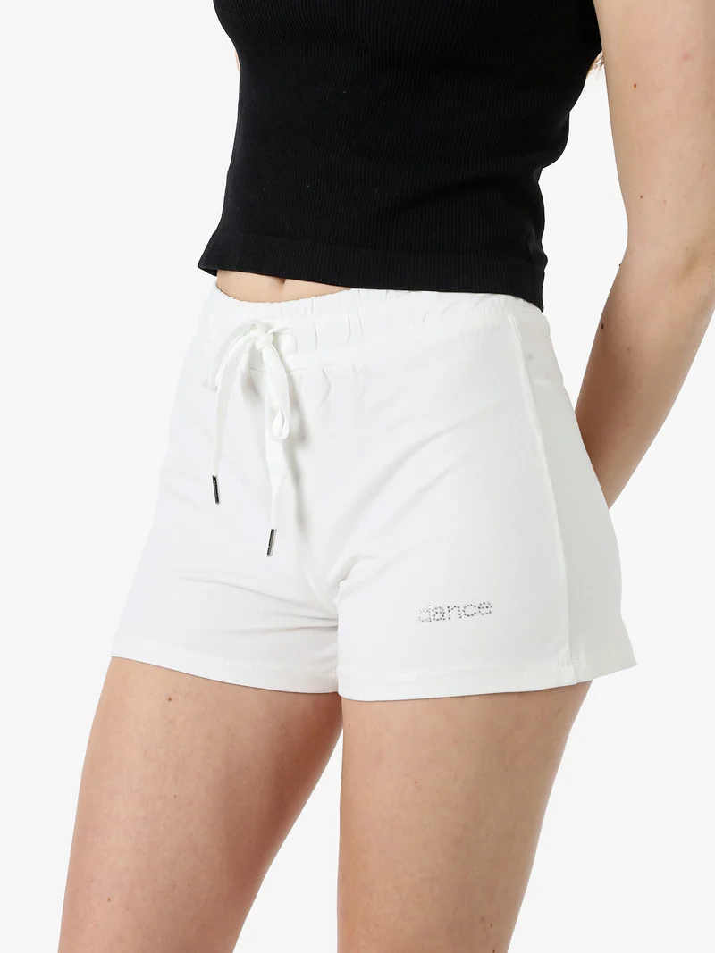 Shorts donna in cotone con coulisse - bianco