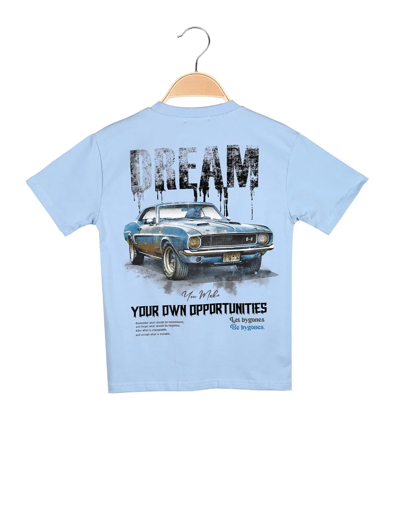 T-shirt da ragazzo in cotone con stampa davanti e dietro - azzurro