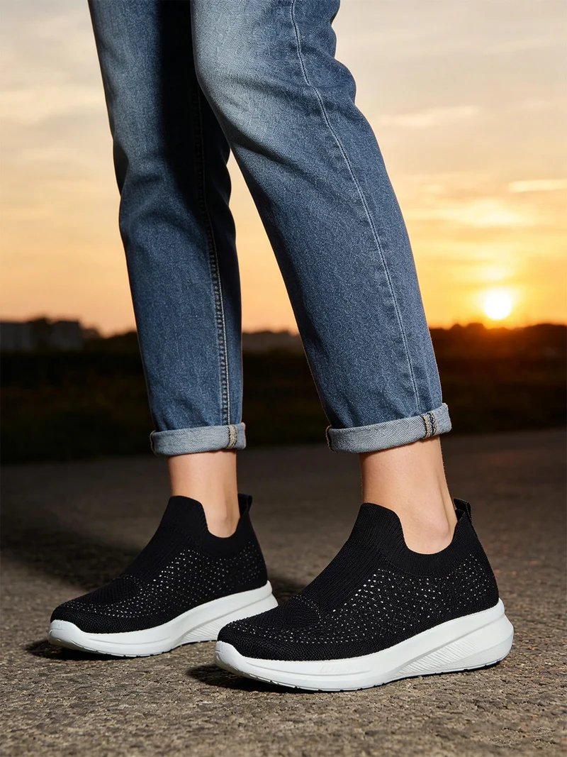 Sneakers donna slip on con strass - blu scuro