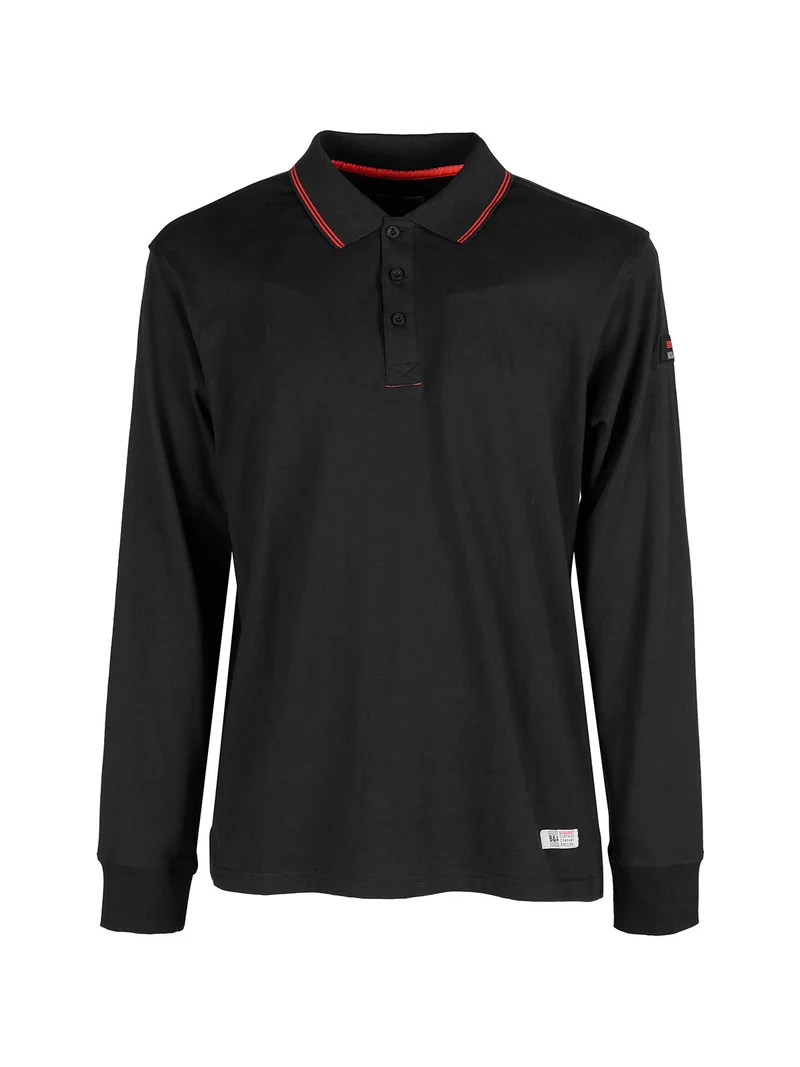 Polo da uomo in cotone a maniche lunghe - nero
