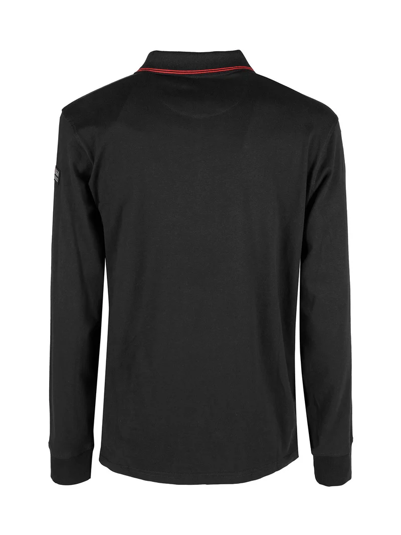 Polo da uomo in cotone a maniche lunghe - nero