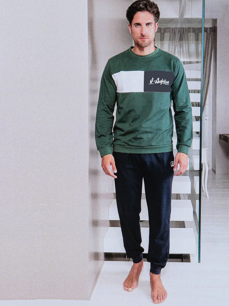 Pigiama lungo da uomo in cotone - verde scuro