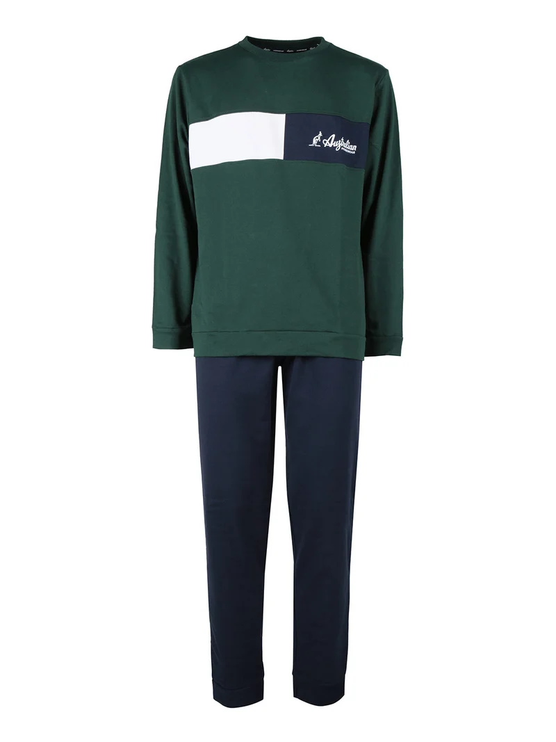 Pigiama lungo da uomo in cotone - verde scuro