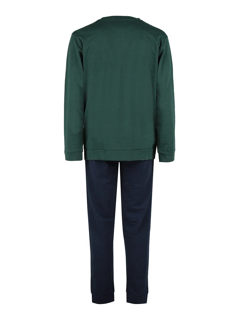 Pigiama lungo da uomo in cotone - verde scuro