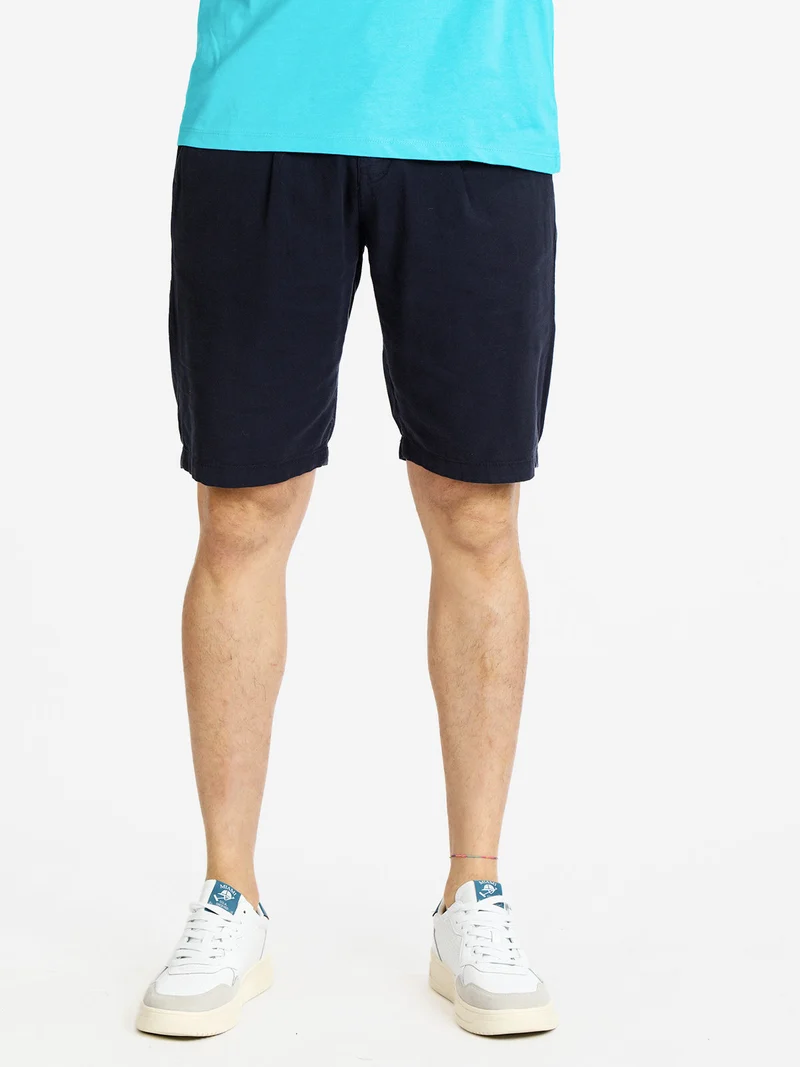Bermuda in lino da uomo - blu scuro