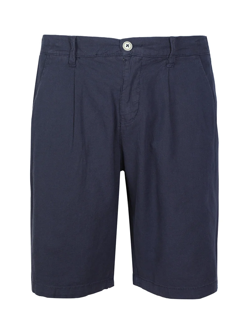 Bermuda in lino da uomo - blu scuro