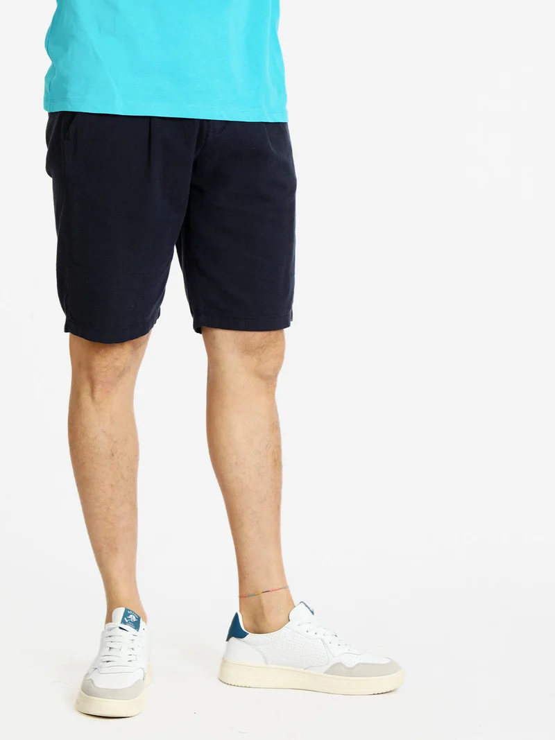 Bermuda in lino da uomo - blu scuro