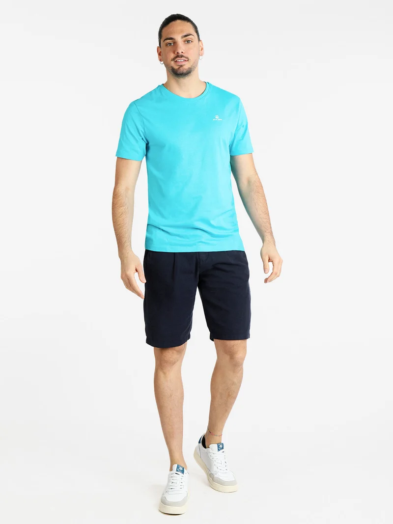 Bermuda in lino da uomo - blu scuro
