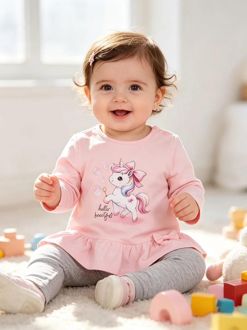 Completo 2 pezzi da neonata con maglietta e leggings - grigio