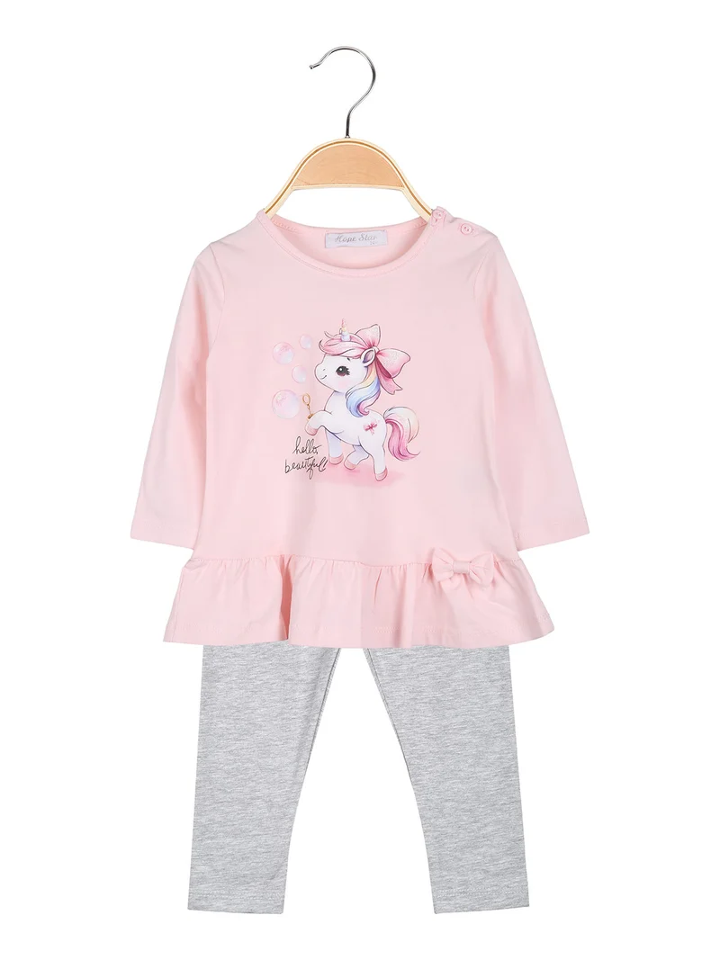 Completo 2 pezzi da neonata con maglietta e leggings - grigio