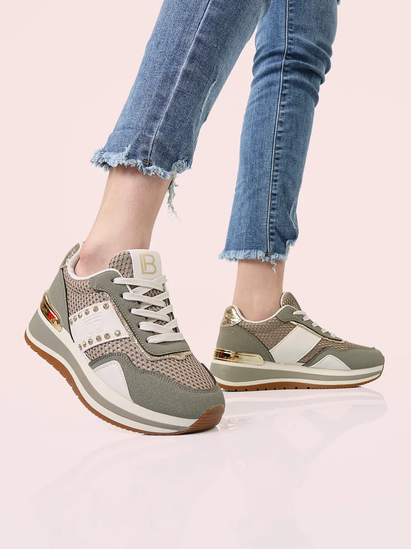Sneakers donna con paltform e strass - oliva