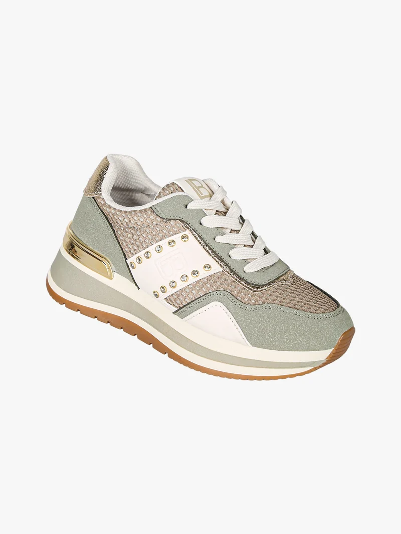 Sneakers donna con paltform e strass - oliva