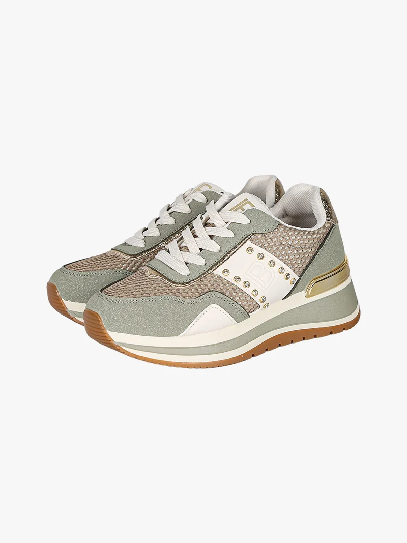 Sneakers donna con paltform e strass - oliva