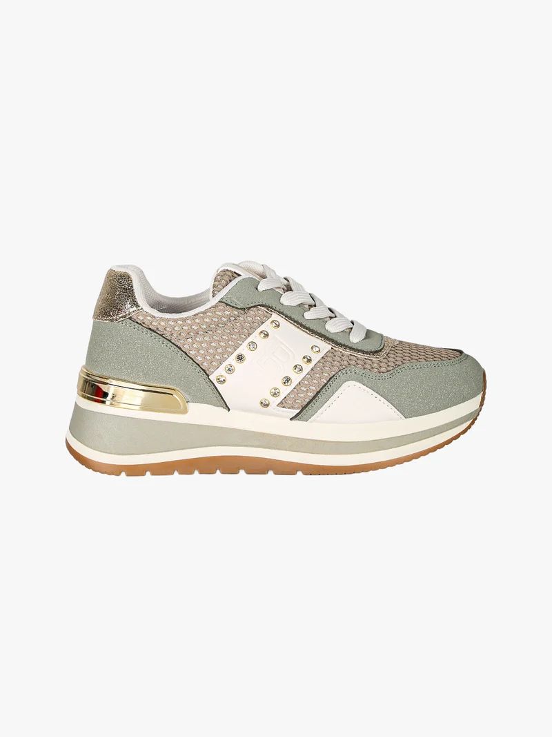 Sneakers donna con paltform e strass - oliva