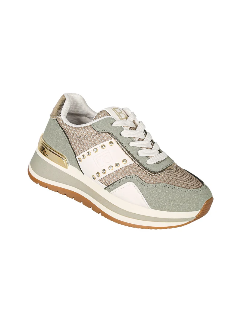 Sneakers donna con paltform e strass - oliva