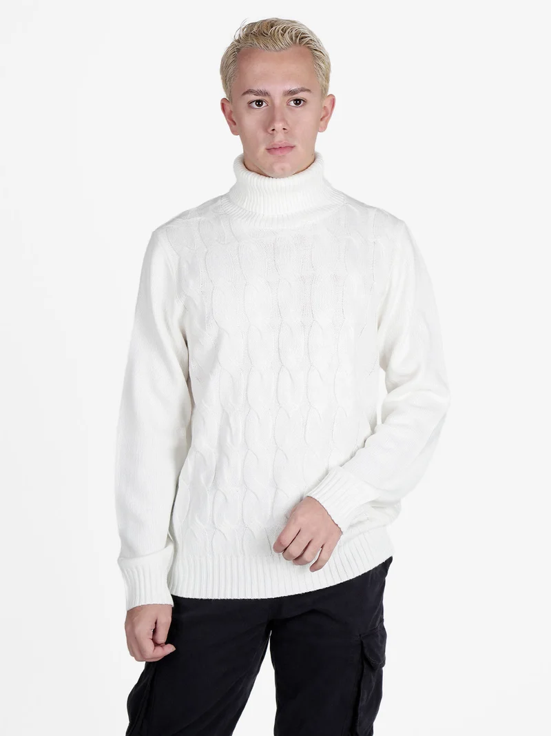 Maglione dolcevita da uomo a trecce - bianco