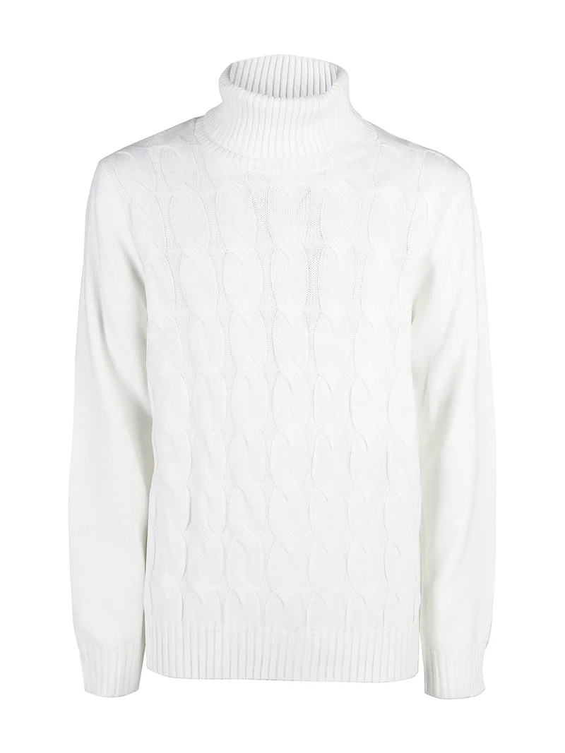 Maglione dolcevita da uomo a trecce - bianco