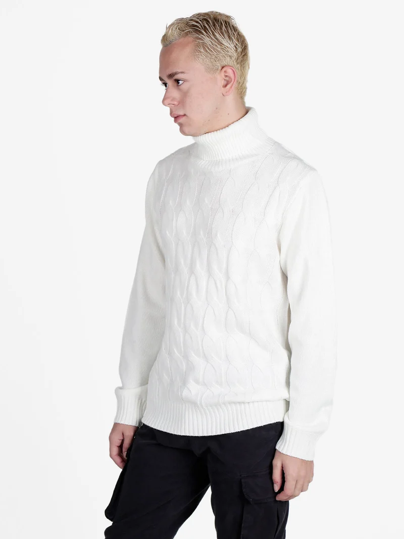 Maglione dolcevita da uomo a trecce - bianco