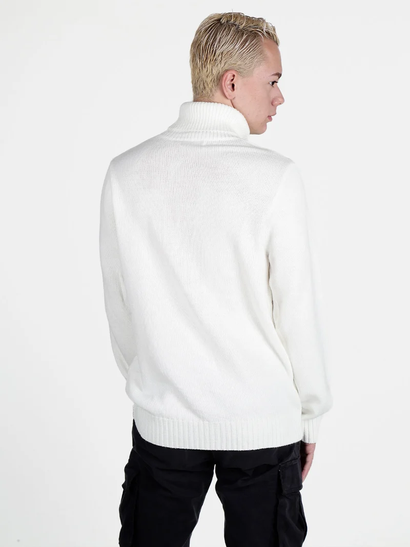Maglione dolcevita da uomo a trecce - bianco