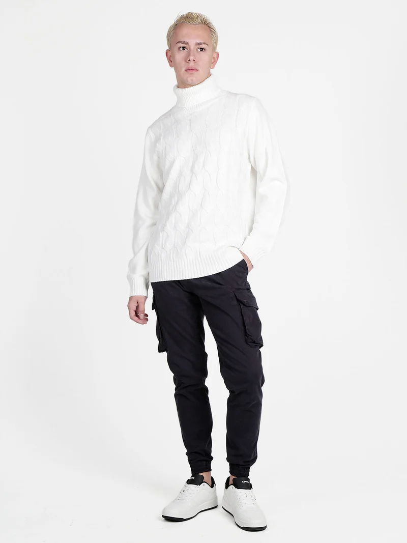 Maglione dolcevita da uomo a trecce - bianco