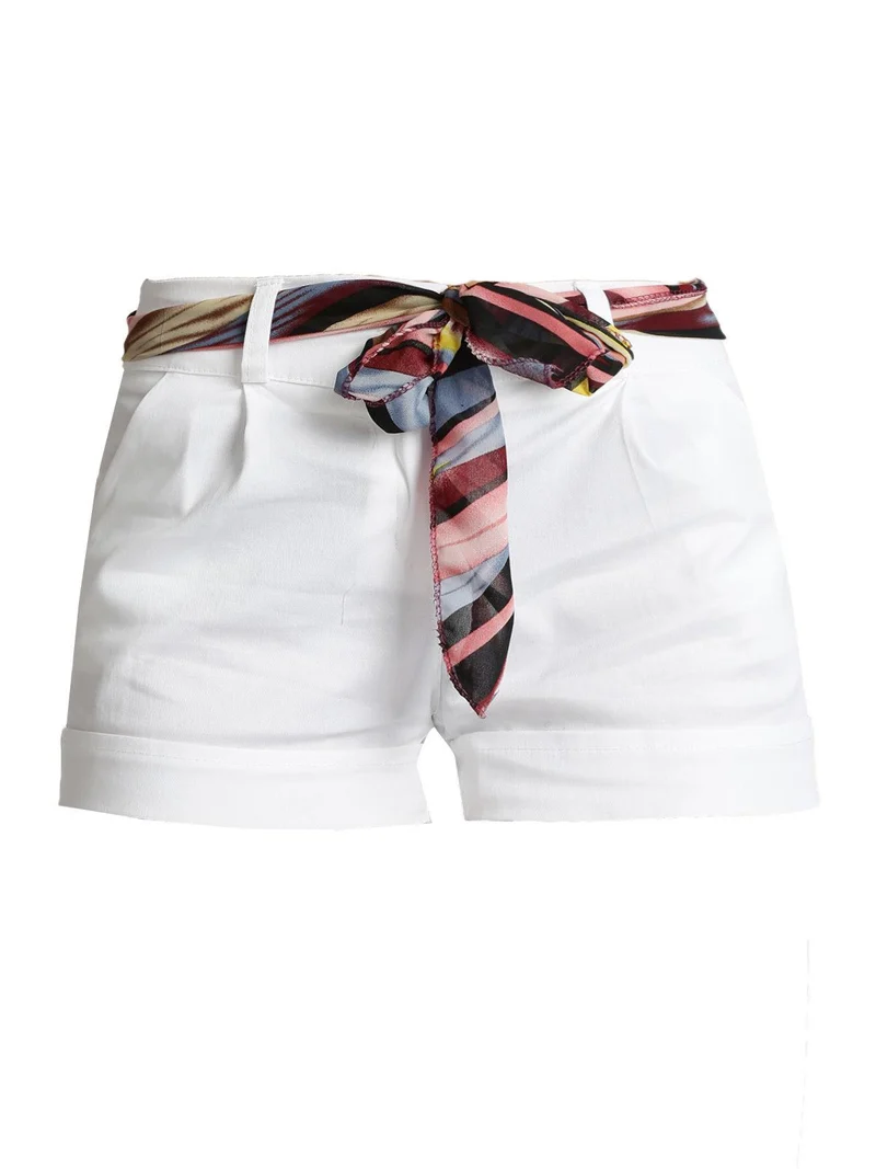 Shorts in cotone con risvolti - bianco
