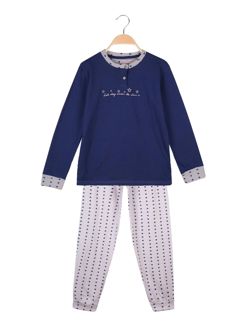 Pigiama lungo in cotone con stelle - blu
