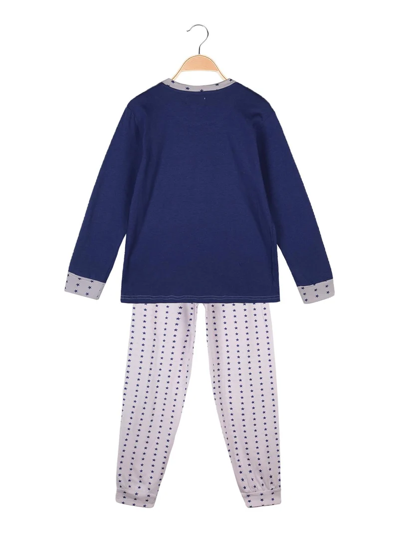 Pigiama lungo in cotone con stelle - blu