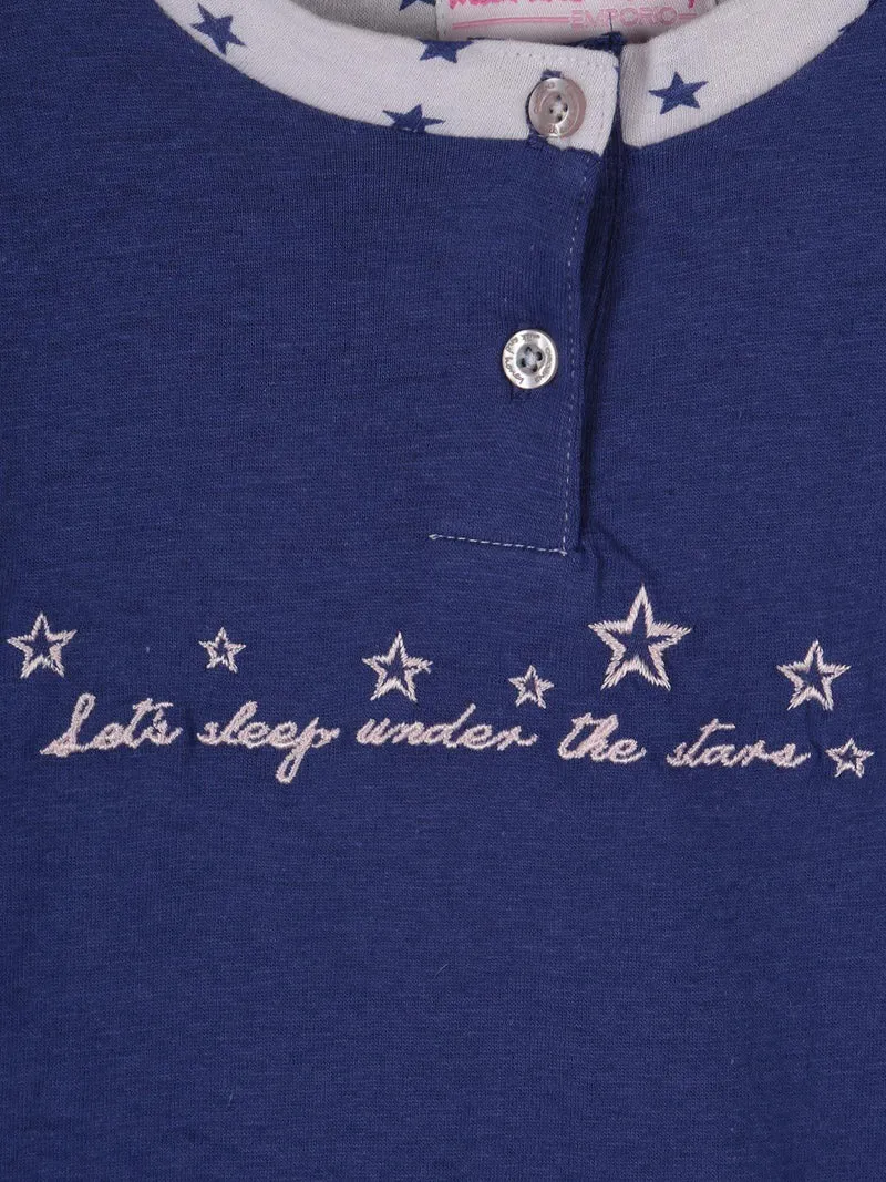 Pigiama lungo in cotone con stelle - blu